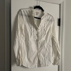 J. Crew Ivory Ruffled Cotton Top